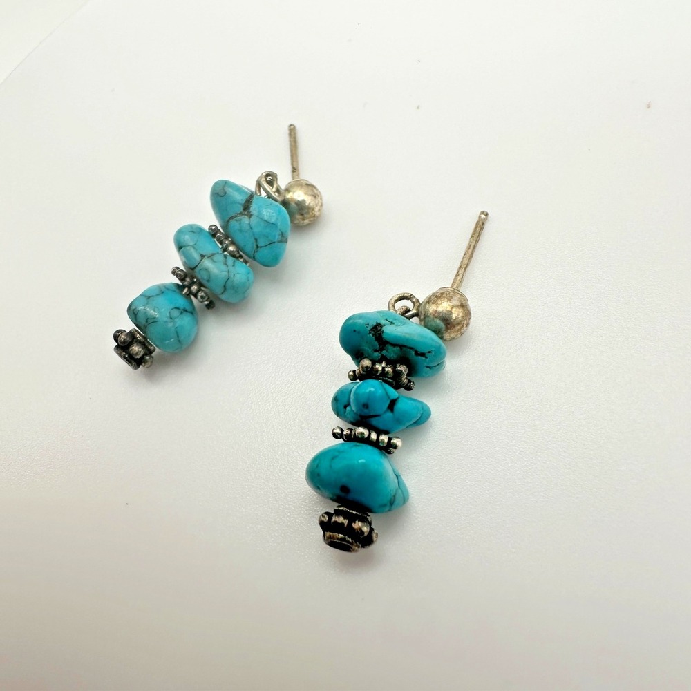 Turquoise Stone Stack Drop Earrings - Unbranded